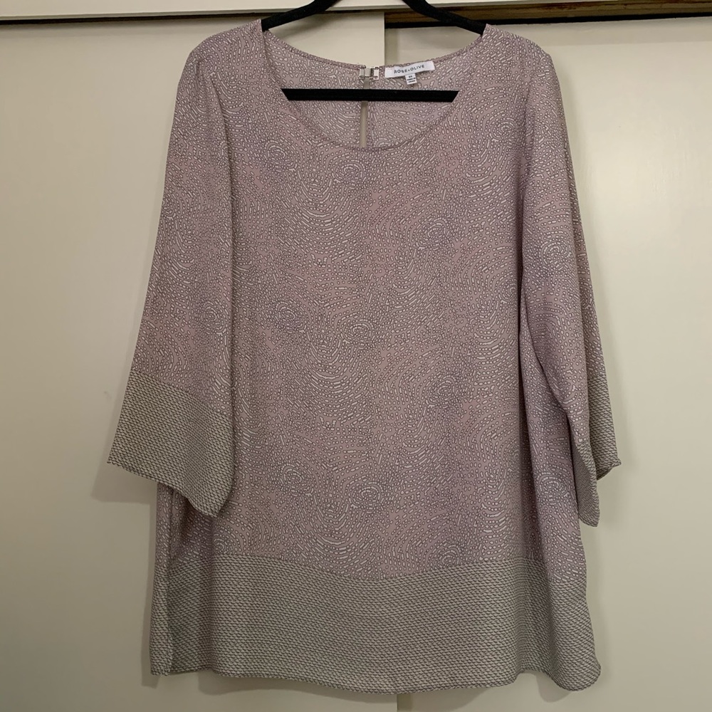 Rose + Olive Sheer Geometric Swirl Design Blouse